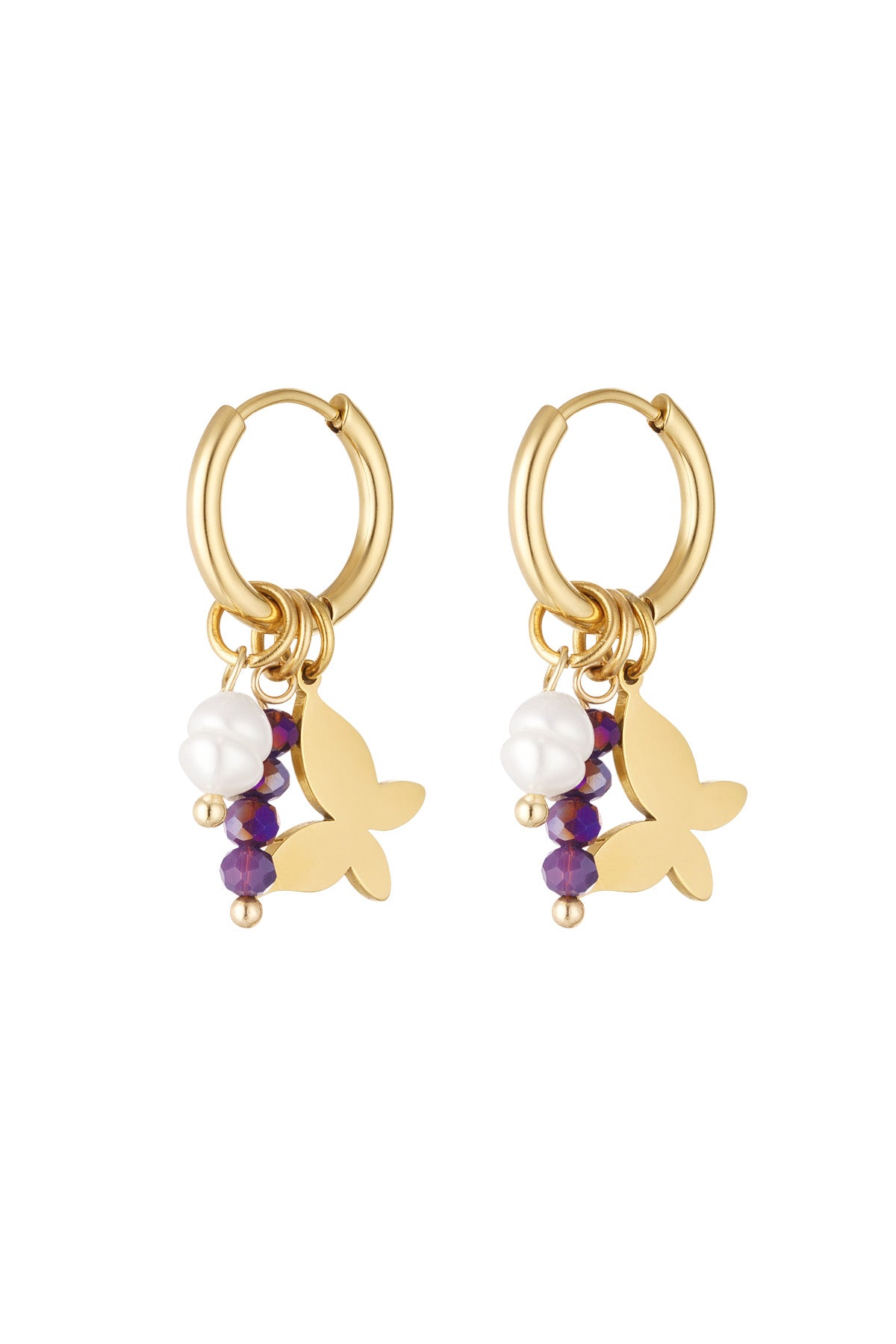 Vlinder oorbellen met kraaltjes paars