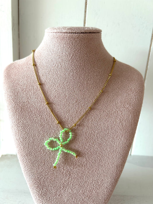 Ketting met neon groen strikje - goud
