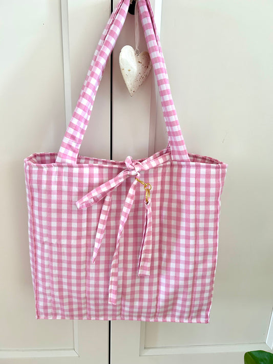 Handgemaakte tas roze ruitje