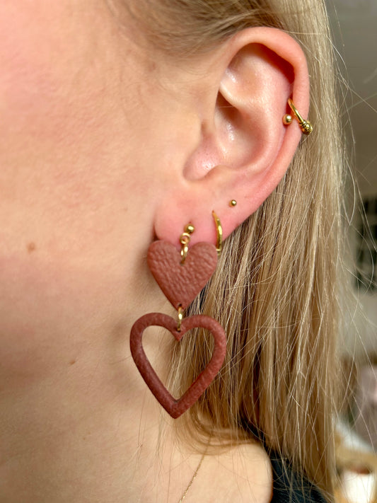 Oorbellen double heart - goud