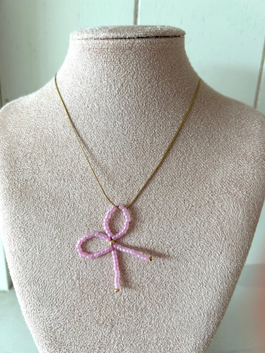 Ketting met roze strikje - goud
