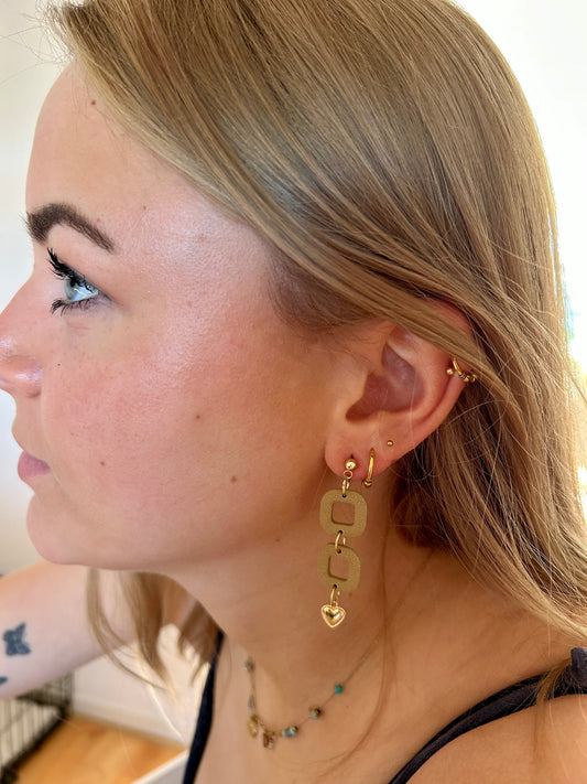 Oorbellen vierkantjes bruin - goud