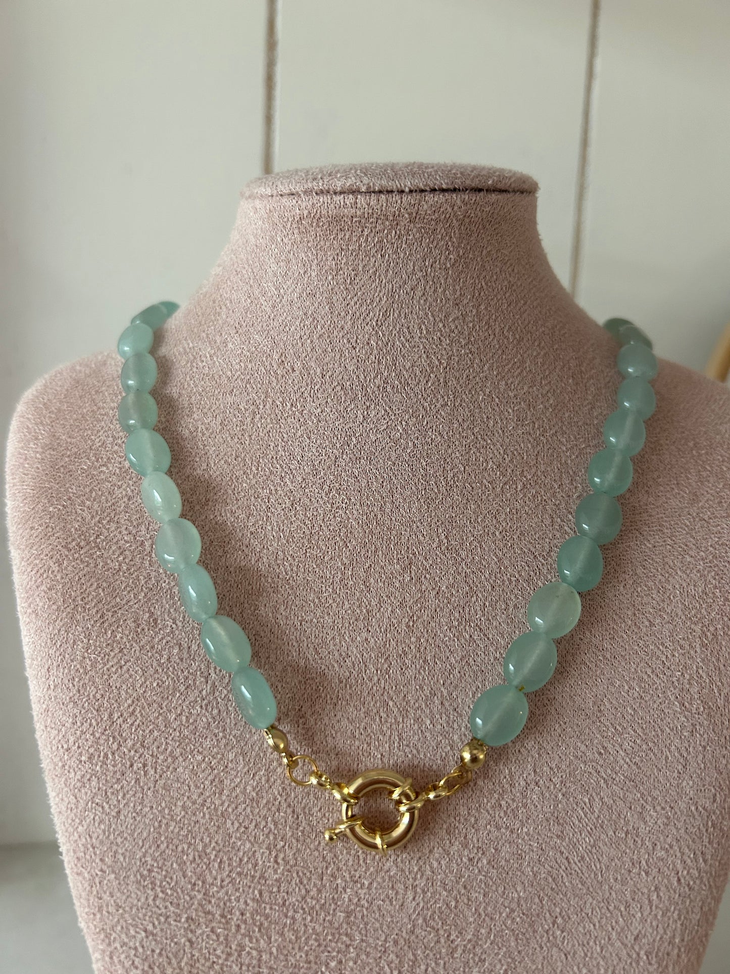 Kralenketting mintgroen - goud