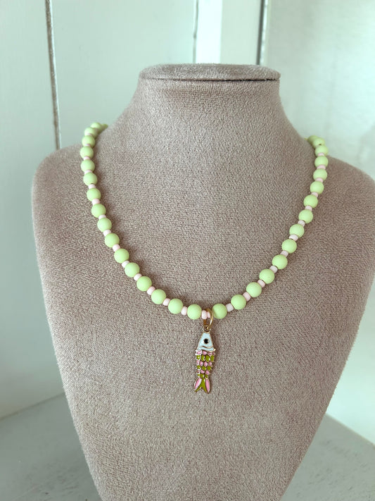Kralenketting little fish lime/pink - goud