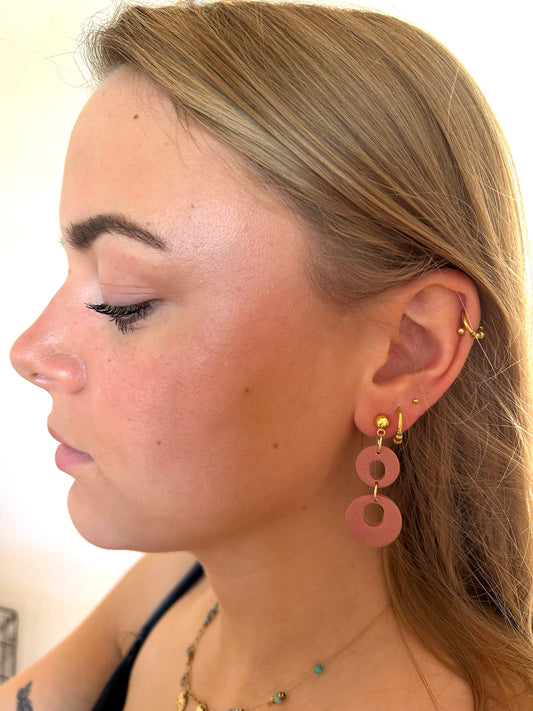 Oorbellen rond oud roze - goud