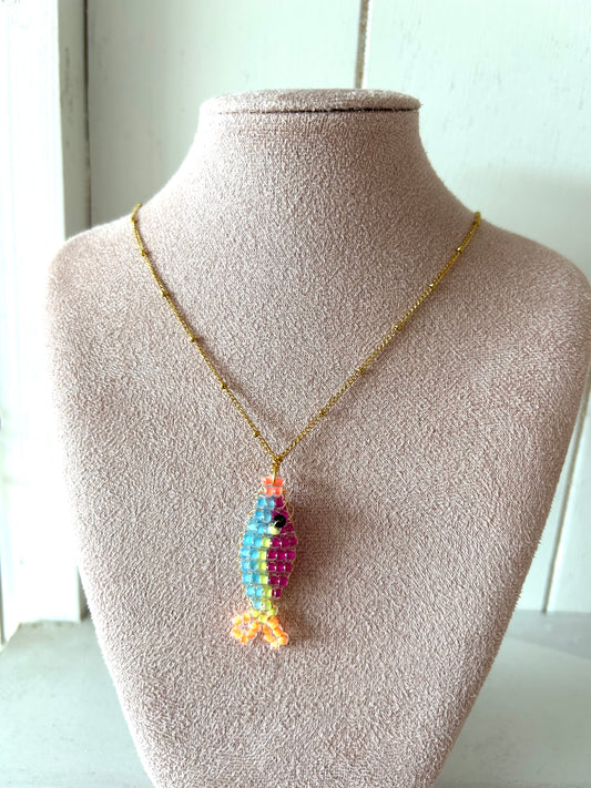 Ketting met visje paars/blauw - goud