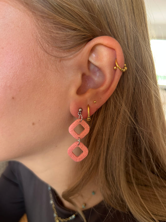 Oorbellen vierkantjes oud roze - zilver