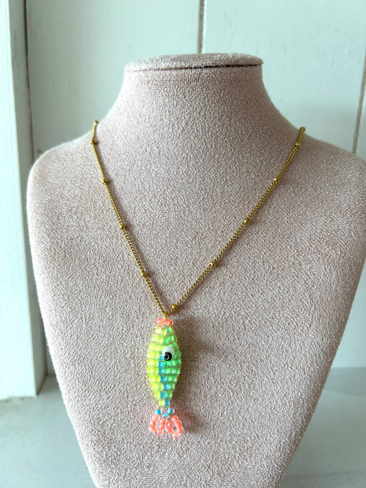 Ketting met visje neon groen/geel - goud