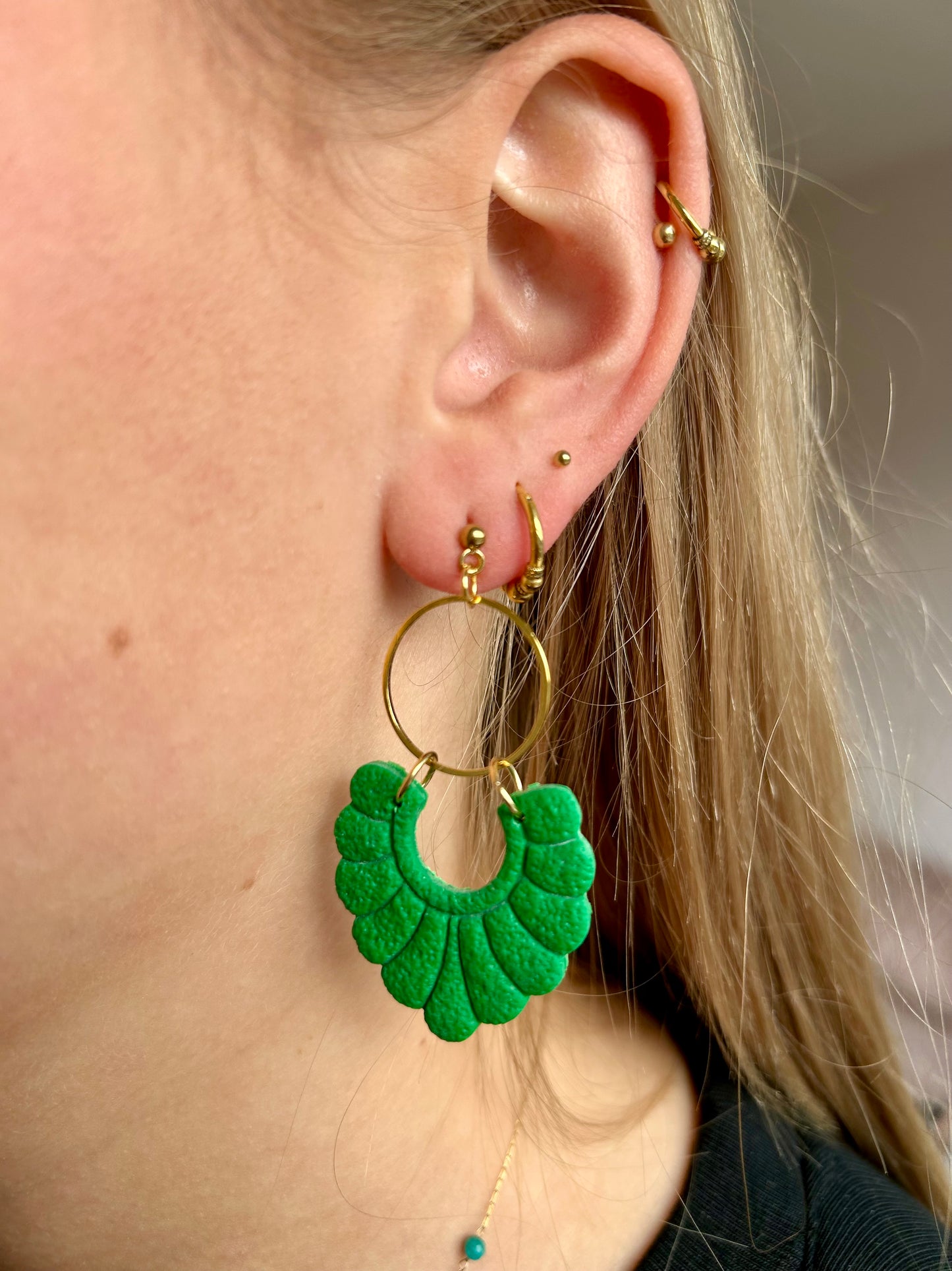 Oorbellen groen - goud