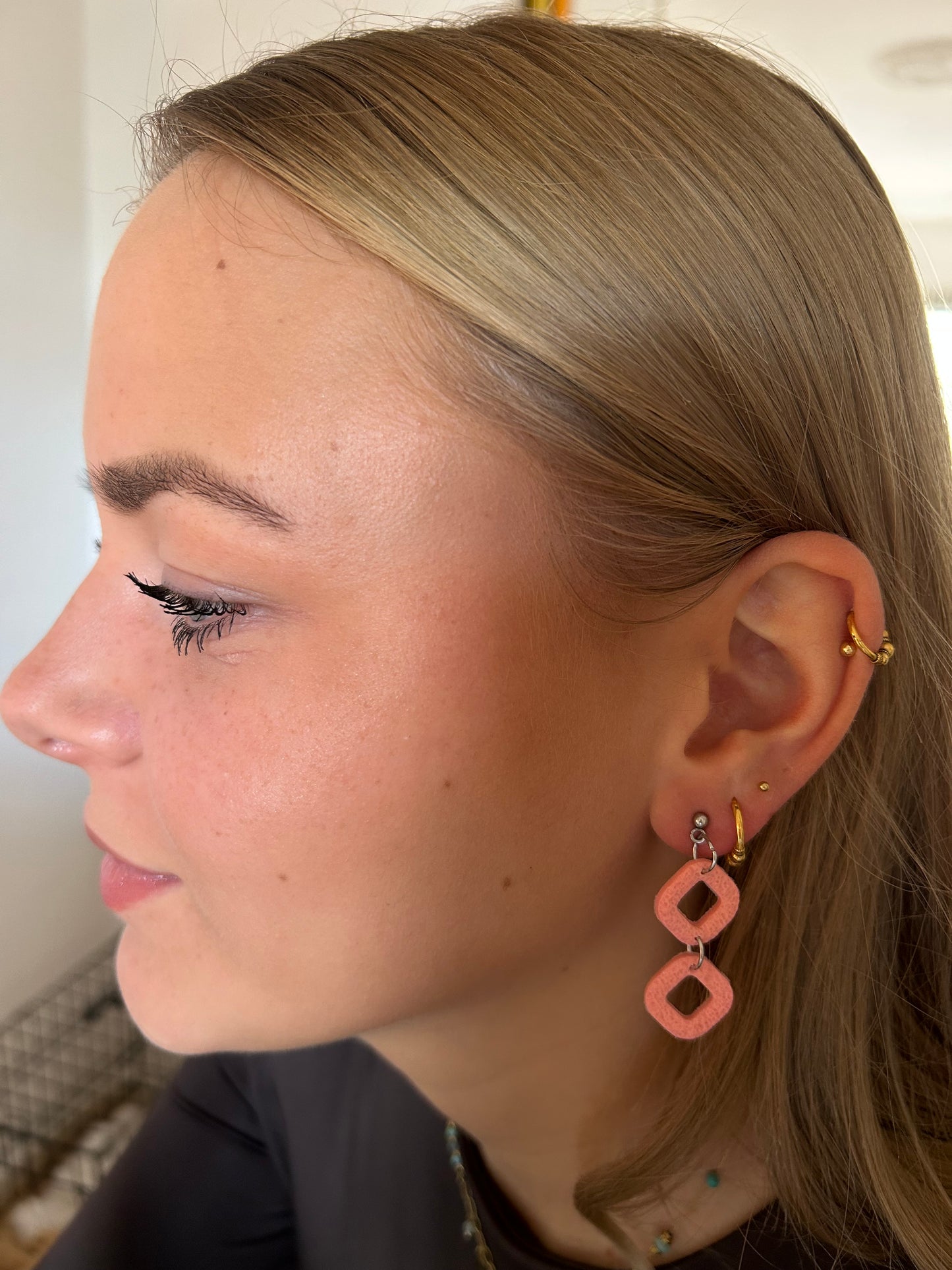 Oorbellen vierkantjes oud roze - zilver